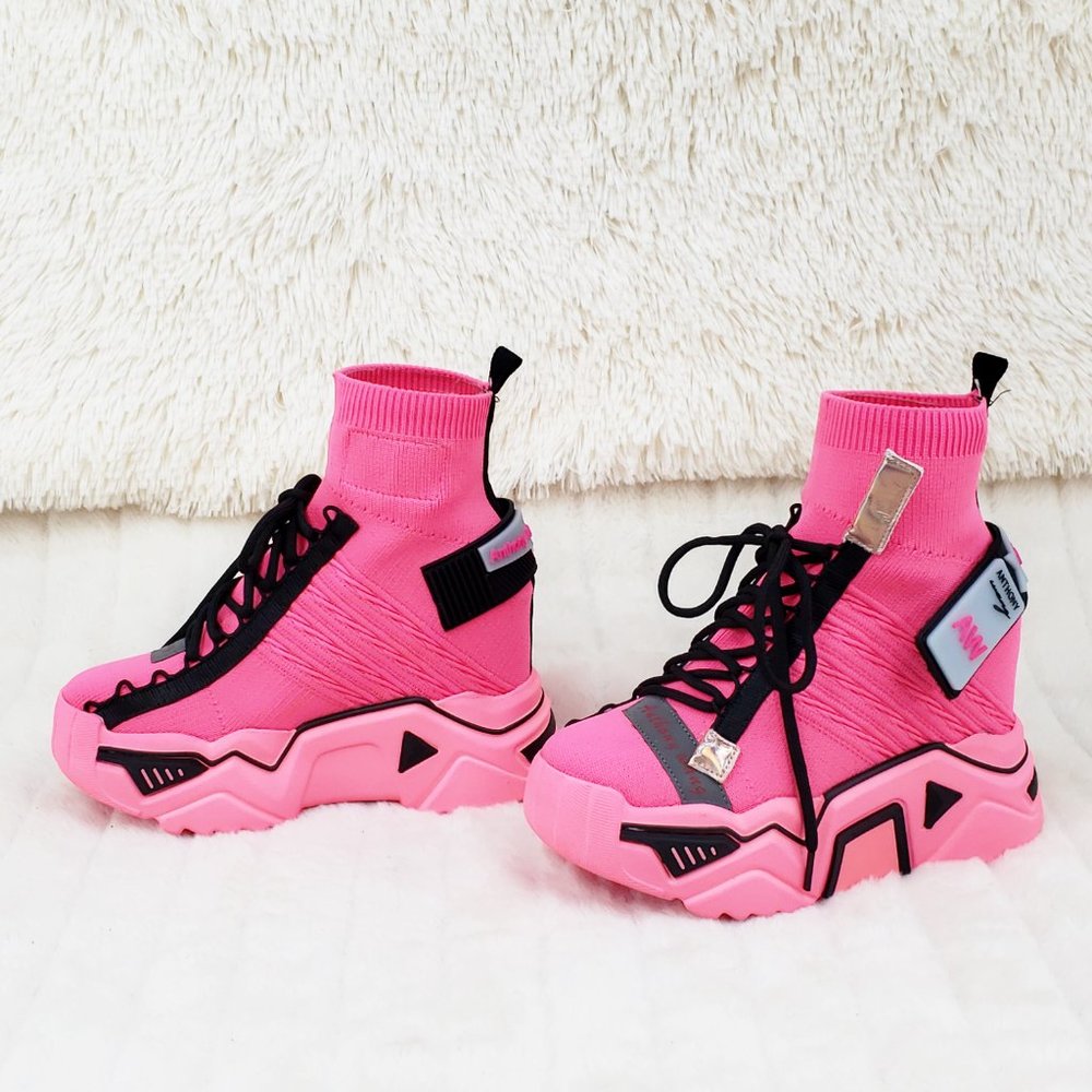 Wang Damson Pink Pull On Platform Sneaker Boots 4" Hidden Wedge RESTOCKED - Picture 10 of 13